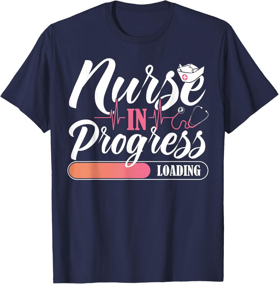 Nurse in Progress Loading Nursing School Nurse Practitioner T-Shirt - Navy Blue