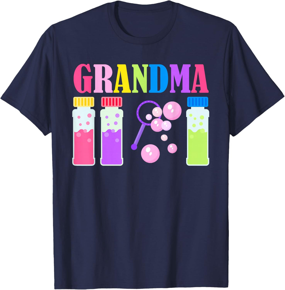 Grandma Wands Bubble Themed Birthday Family Party Matching T-Shirt - Navy Blue