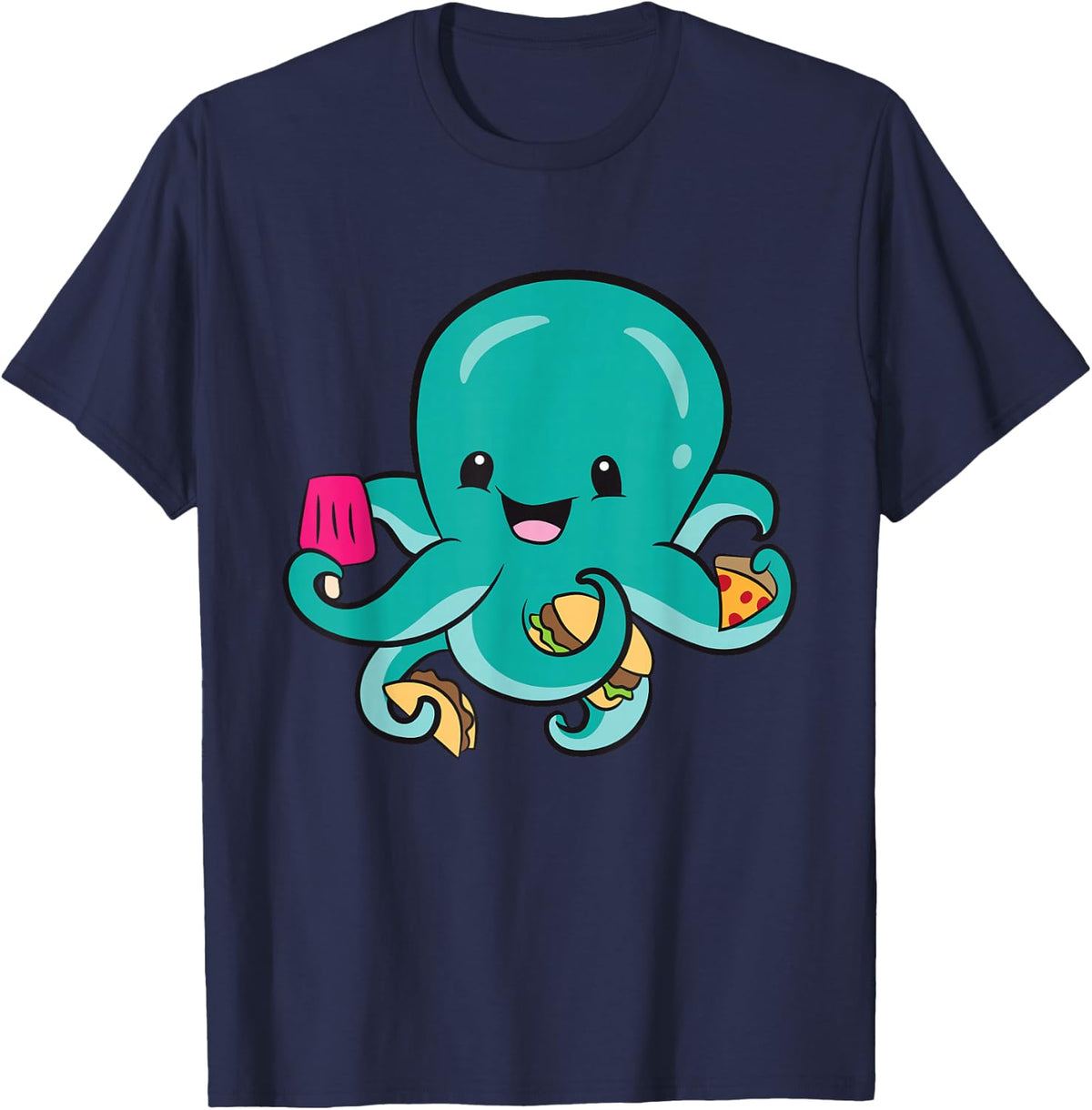 Octopus Sea Tentacles Fast Food Love Octopus T-Shirt - Navy Blue
