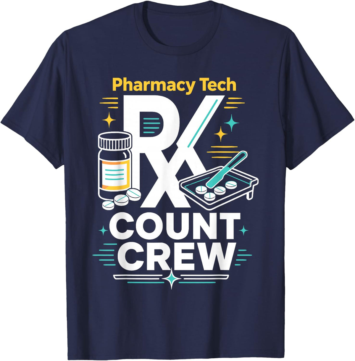 Pharmacy Tech Pill Bottle Prescription Healthcare T-Shirt - Navy Blue