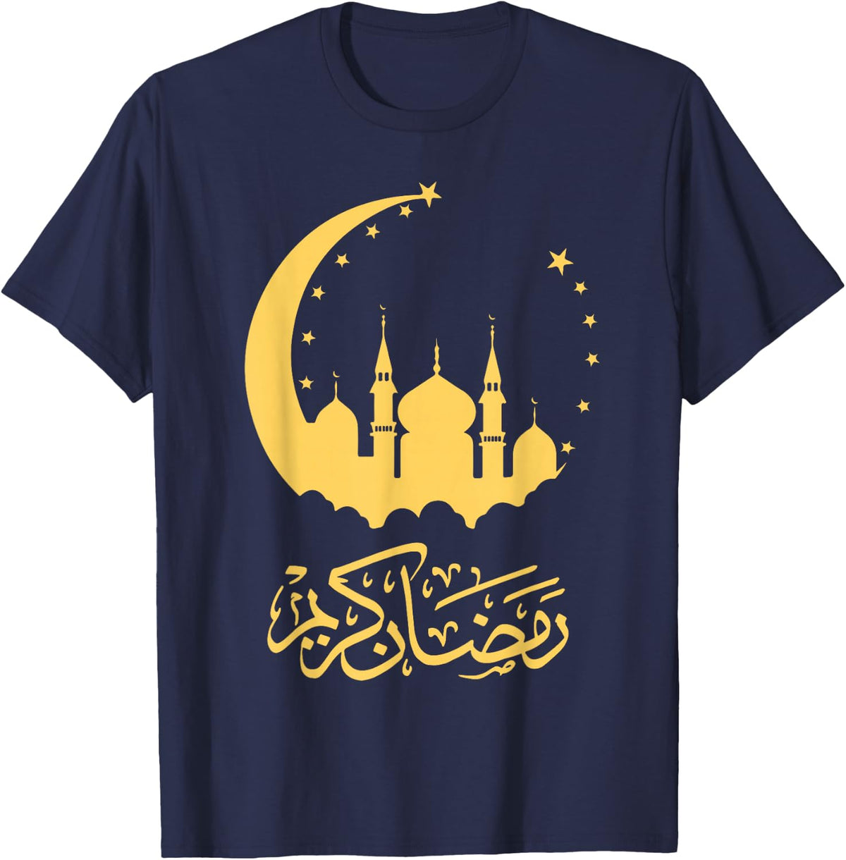 Ramadan Kareem Crescent Moon Mosque Art Graphic T-Shirt - Navy Blue