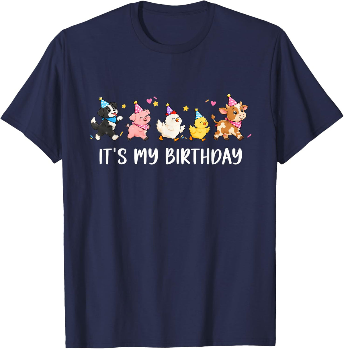 It's My Birthday Animal Theme Wearing Party Hats T-Shirt - Navy Blue