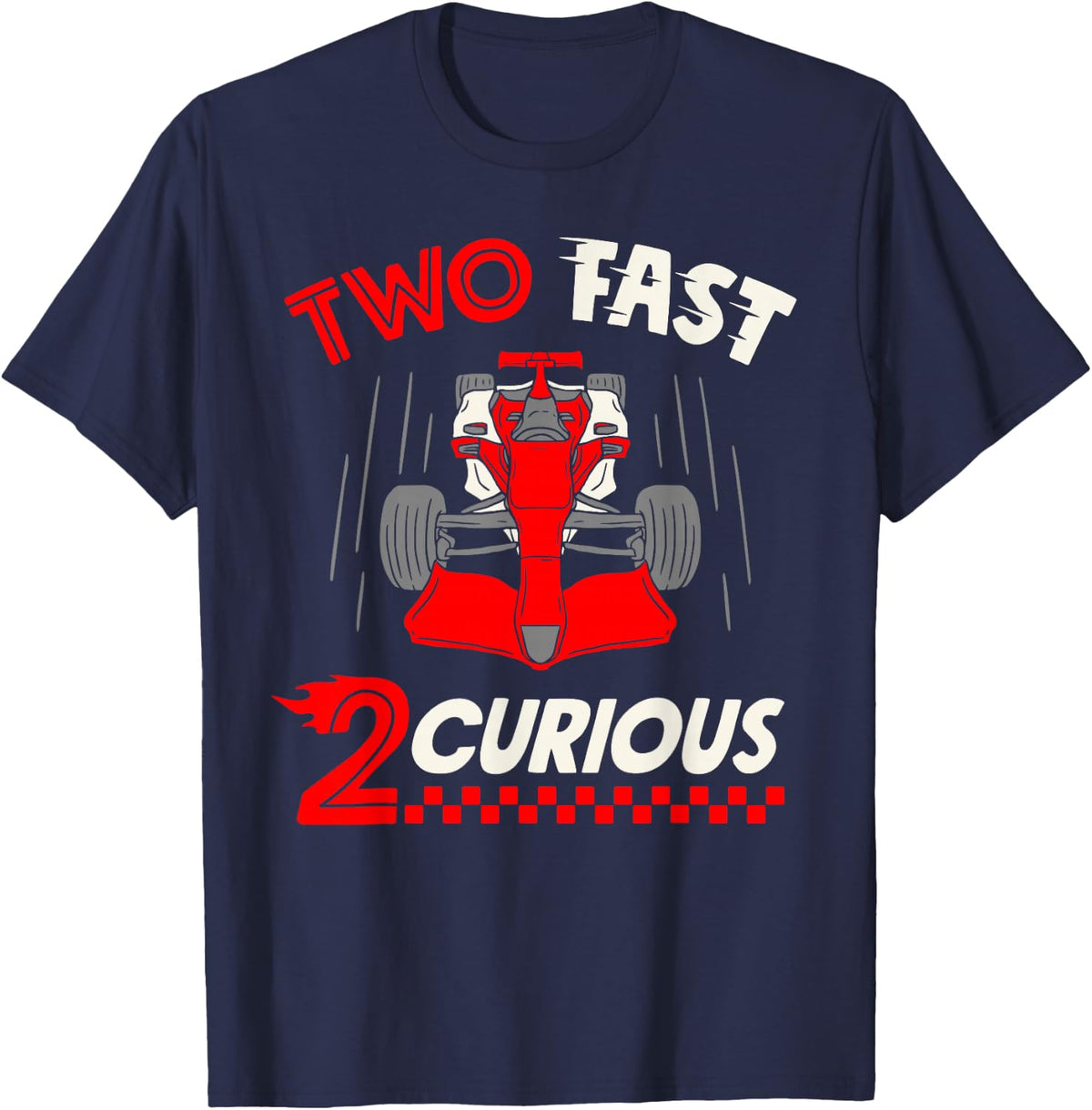 Two Fast 2 Curious Race Car Driver Racing Birthday Boy 2nd T-Shirt - Navy Blue