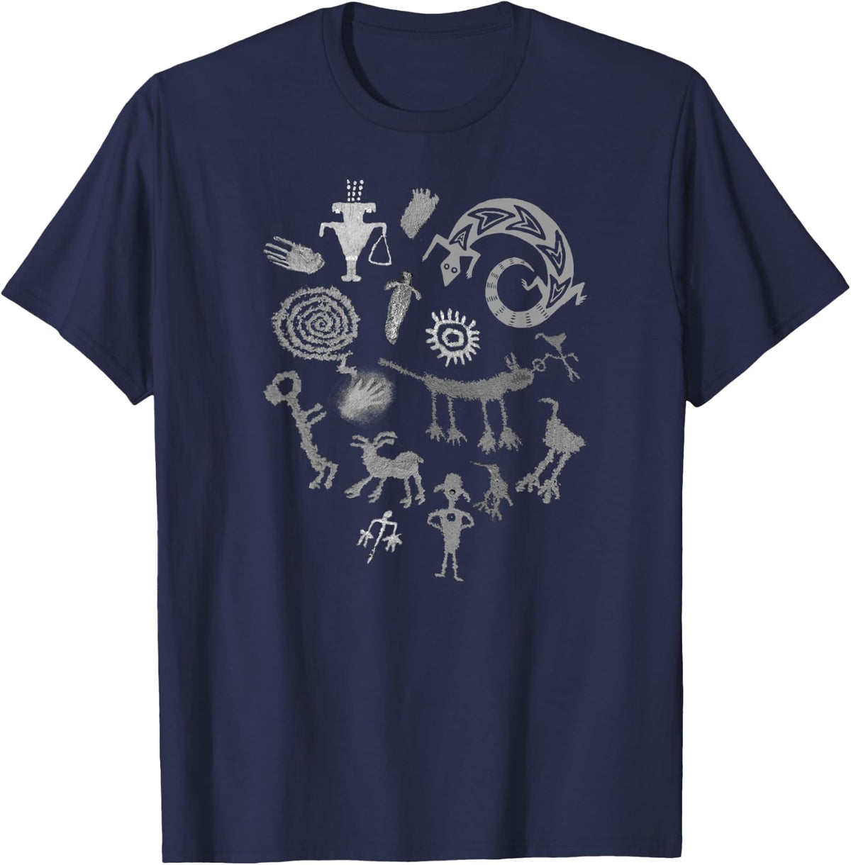 Multiple Petroglyphs in Gray! Ancient rock art carvings! T-Shirt - Navy Blue
