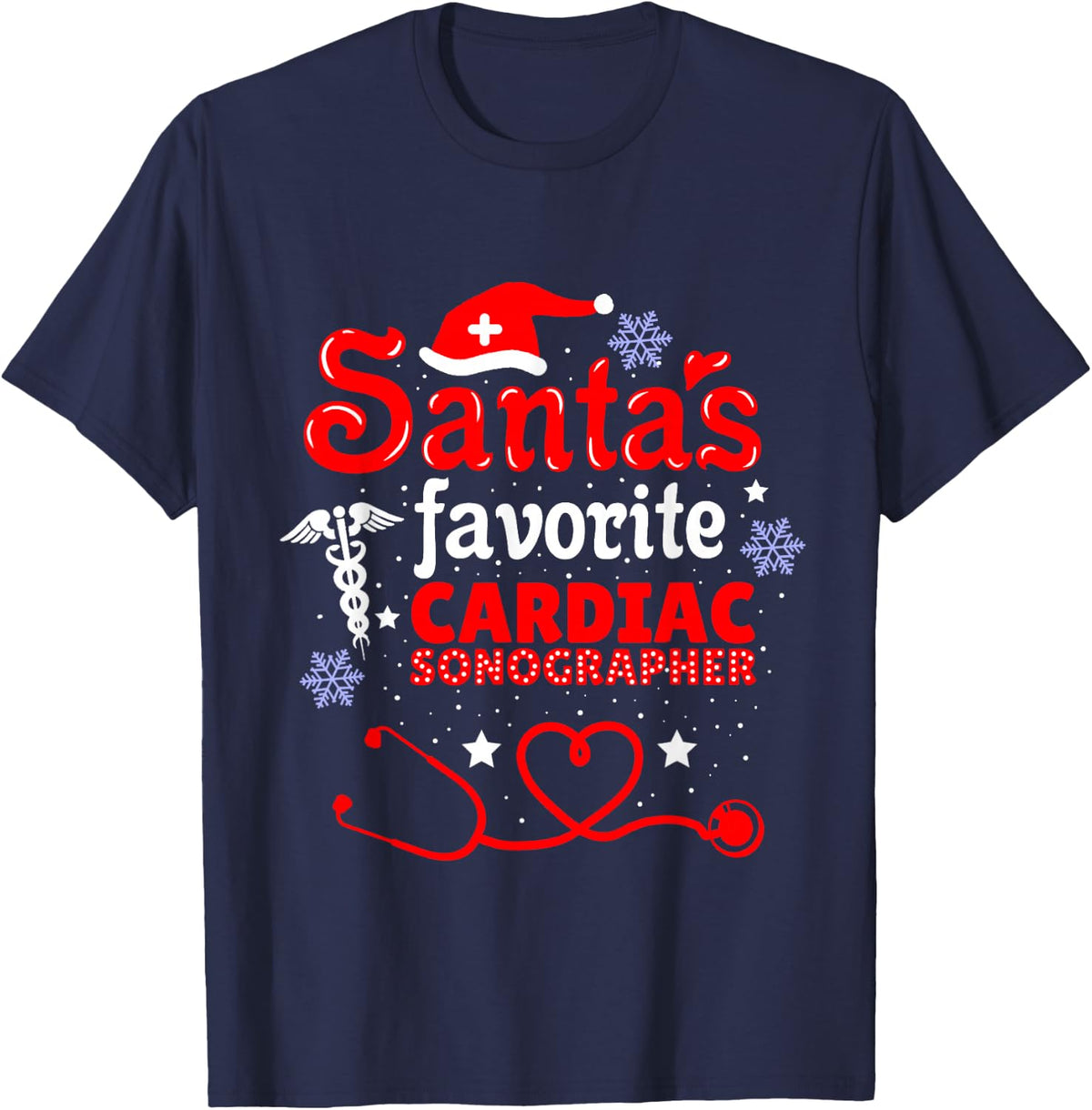 Santas Favorite Cardiac Sonographer Christmas T-Shirt - Navy Blue