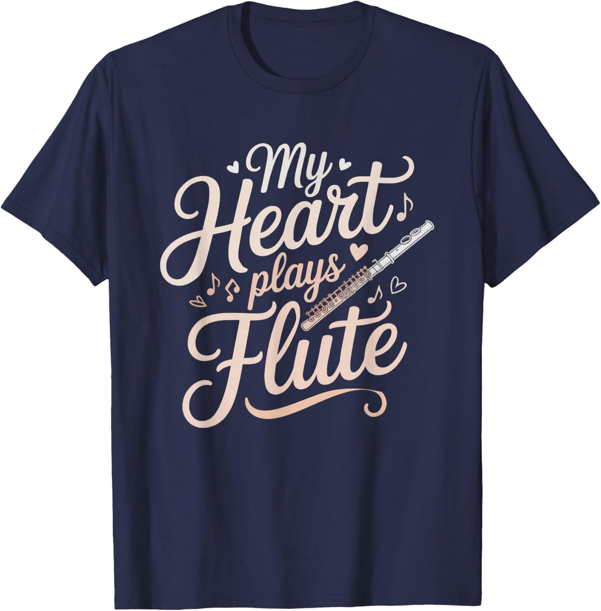 Flute Mom Heart Marching Band Musician Daughter Love Flutist T-Shirt - Navy Blue