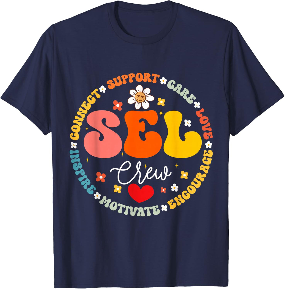 Groovy Social Emotional Learning Teacher SEL Crew Teacher T-Shirt - Navy Blue