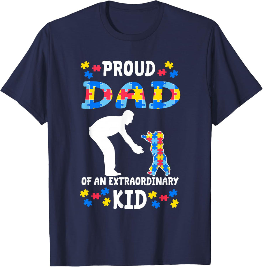 Proud Autism Dad Apparel Matching Autism Awareness Father T-Shirt - Navy Blue