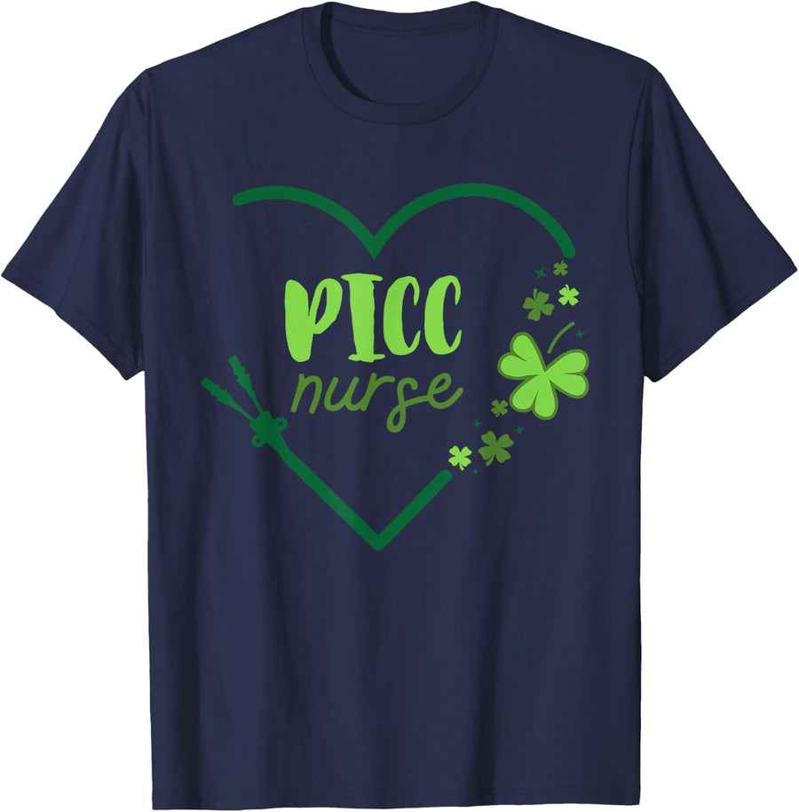 PICC Nurse St. Patrick's Day Phlebotomy IV Therapy Infusion T-Shirt - Navy Blue