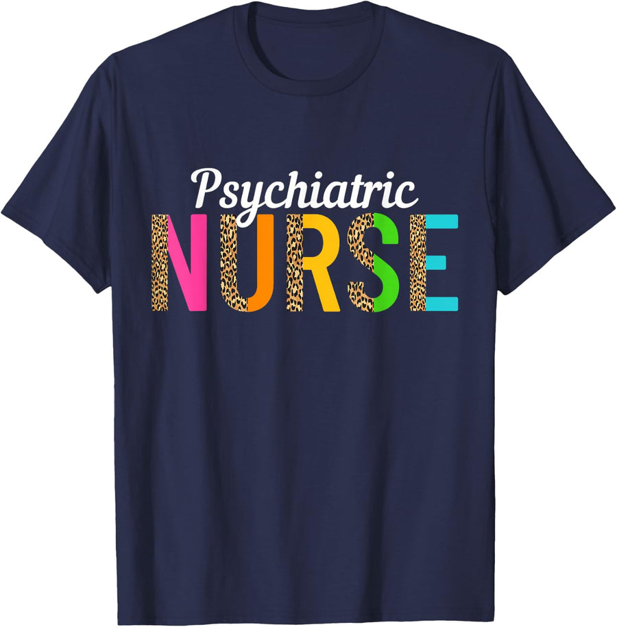 Psych Nurse Nursing Leopard Print Psychiatric Nurse Women T-Shirt - Navy Blue