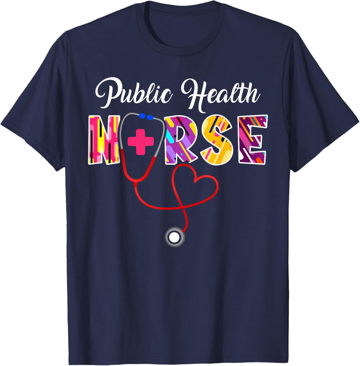 Public Health Nurse Stethoscope T-Shirt - Navy Blue