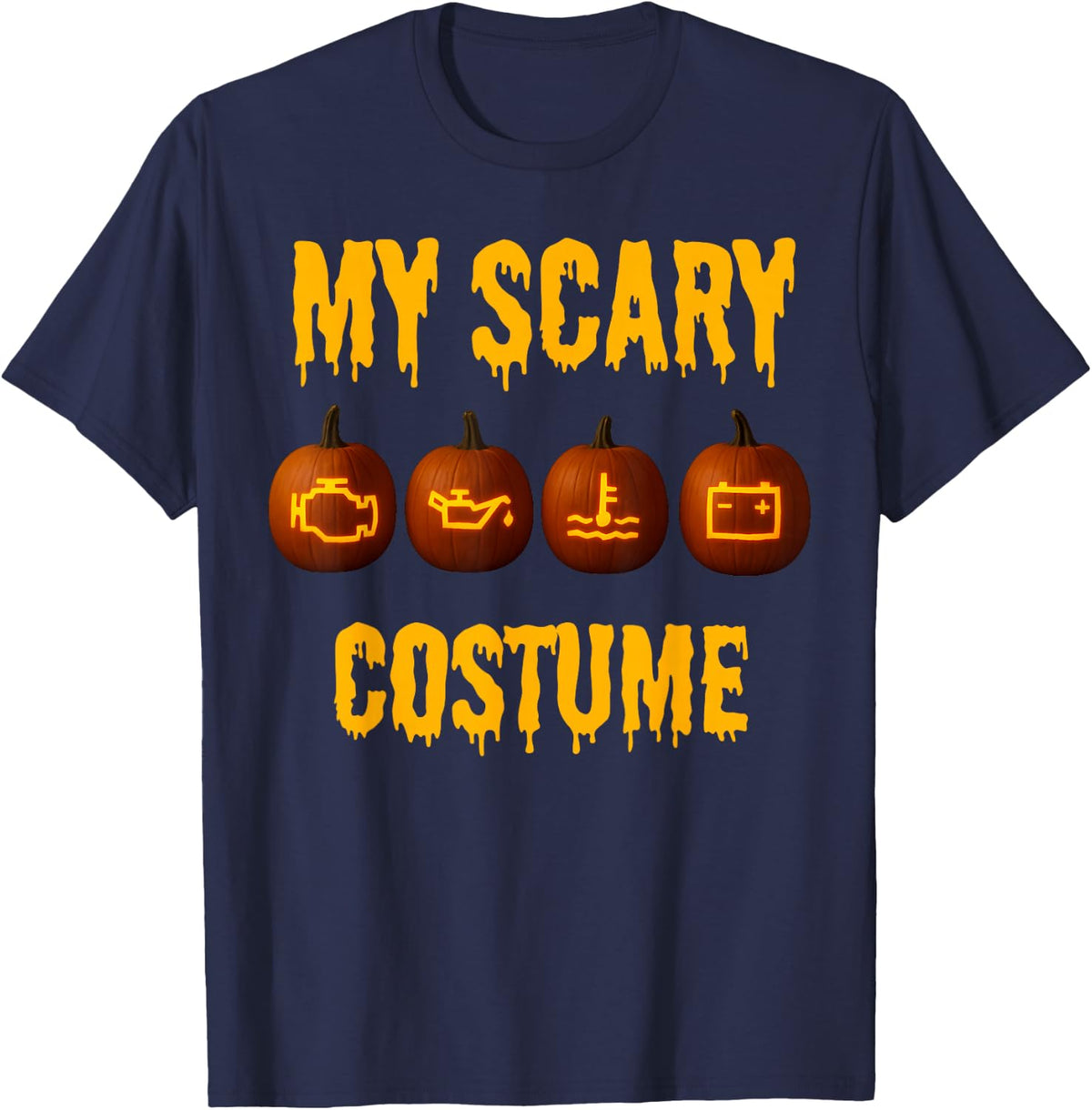 Halloween Car Warning Lights Scary Costume T-Shirt - Navy Blue