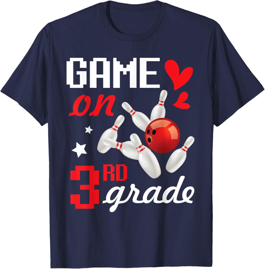 Bowling Bowler Student Back To School Day Game On 3rd Grade T-Shirt - Navy Blue
