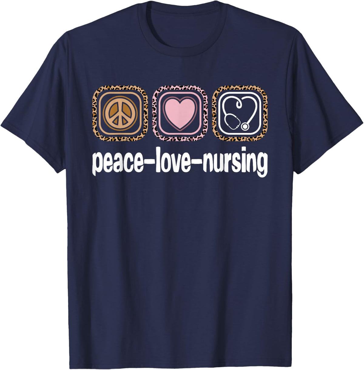 Peace Love Nursing Men Women Cute Nurse T-Shirt - Navy Blue