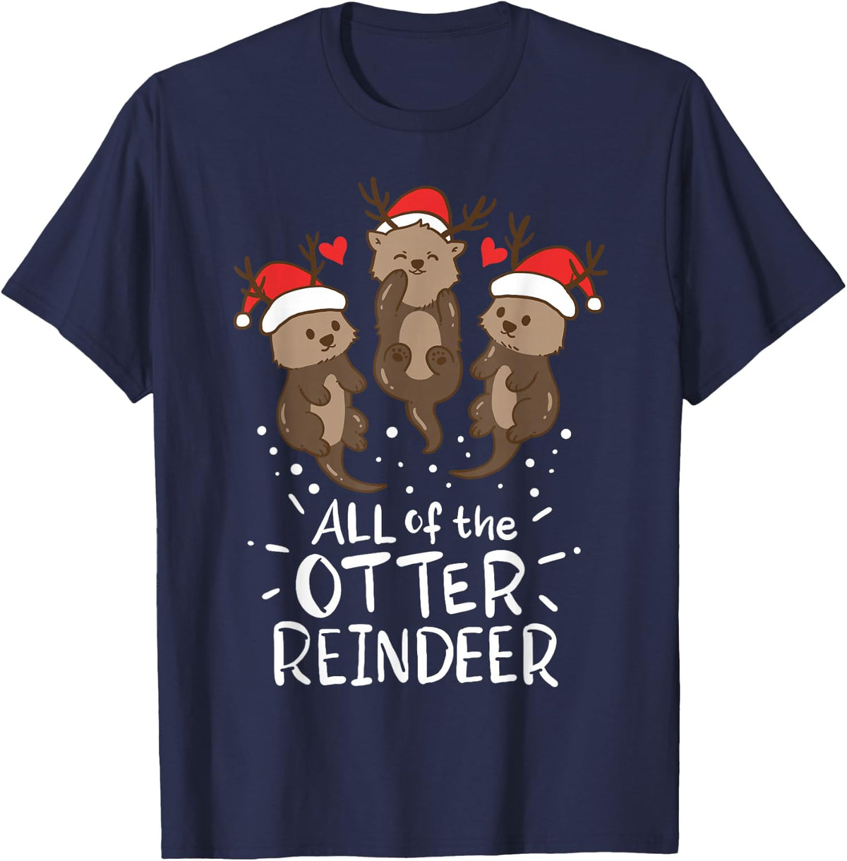 Otter Reindeer Deer Christmas Xmas Gift Present T-Shirt - Navy Blue