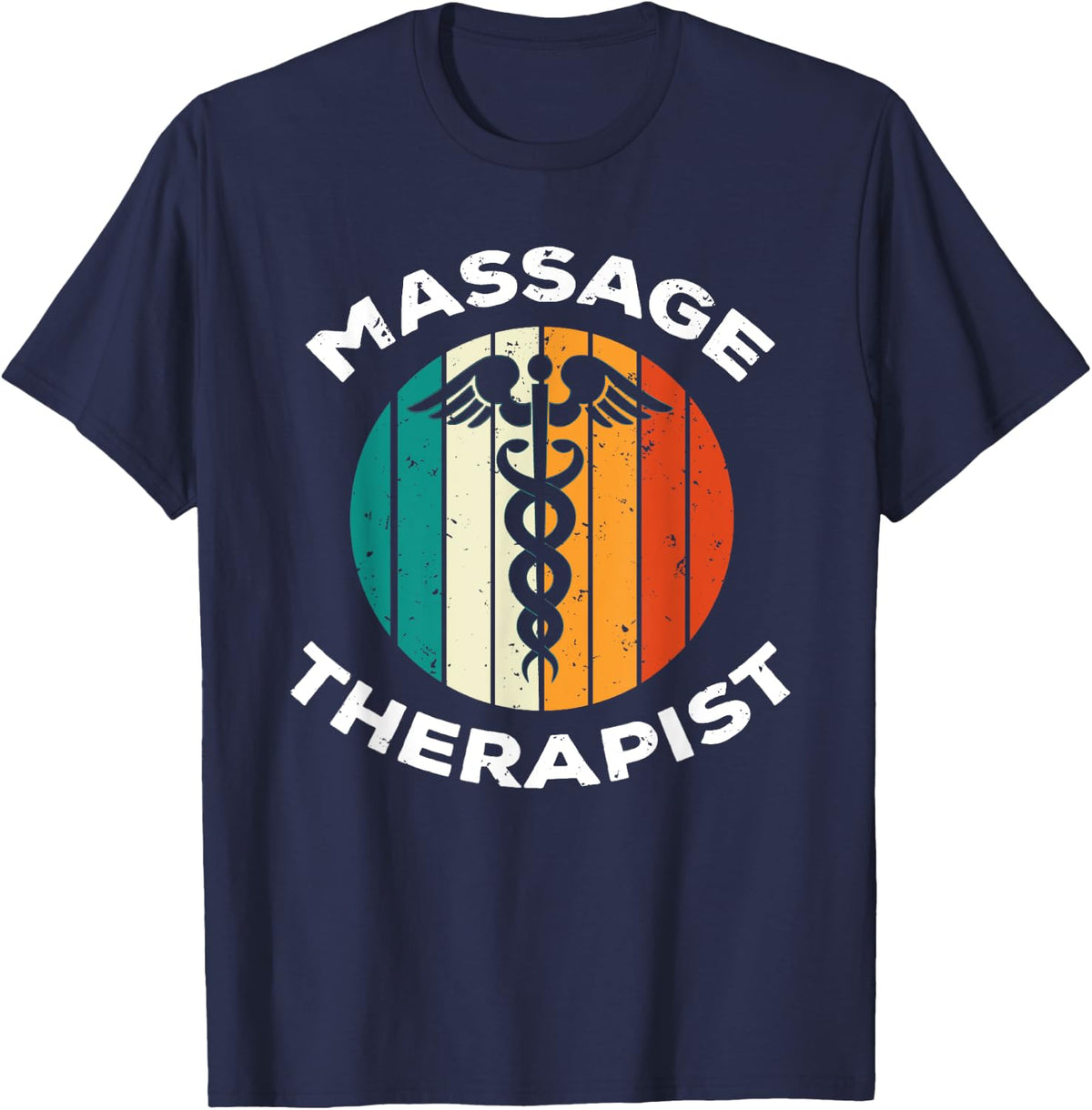 Retro Massage Therapist Caduceus T-Shirt - Navy Blue