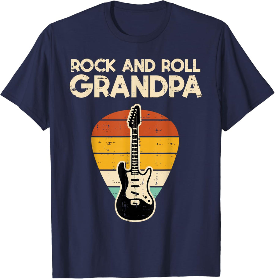 Rock Roll Grandpa Guitar Retro Rocker Papaw Grandfather Men T-Shirt - Navy Blue