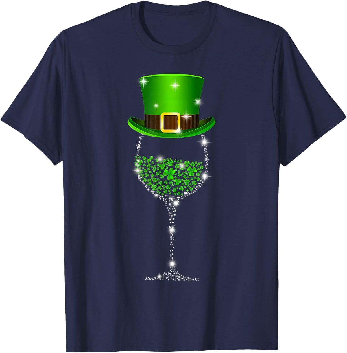 St Patrick's Day Shamrock Wine for Women Men T-Shirt - Navy Blue