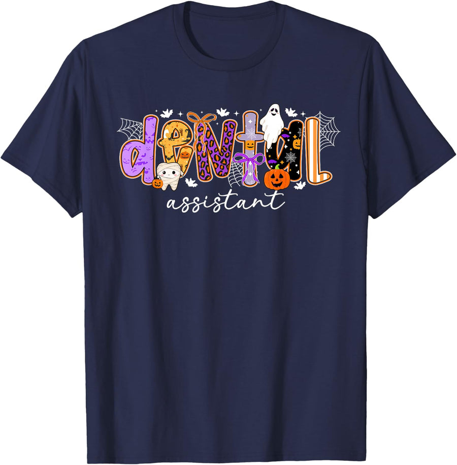 Spooky Dental Assistant Halloween Dental Assisting T-Shirt - Navy Blue