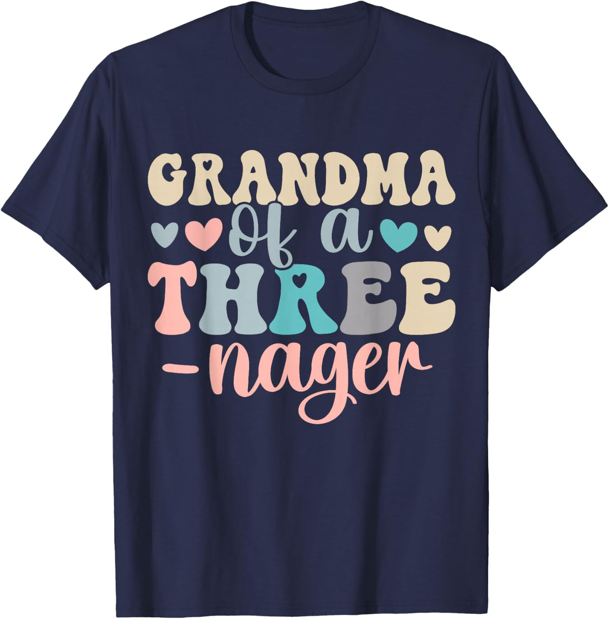 Grandma of A Threenager 3rd Birthday Matching Family Boho T-Shirt - Navy Blue