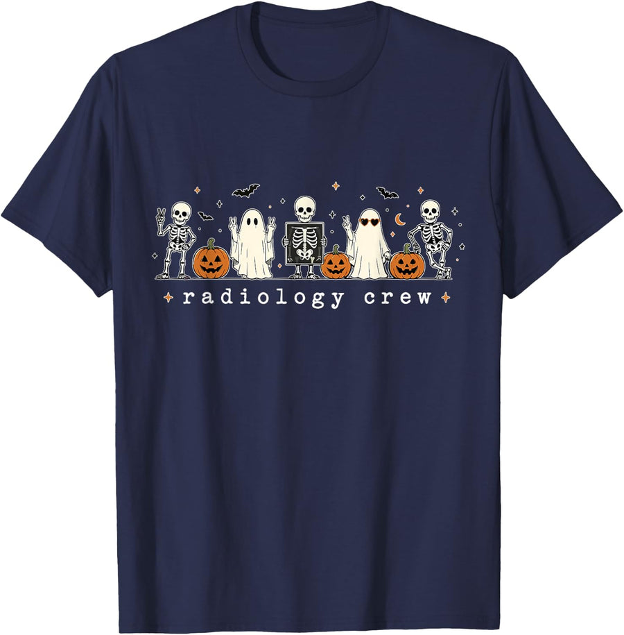 Cute Funny Skeleton Boojee Radiology Crew Ghosts Rad Tech T-Shirt - Navy Blue