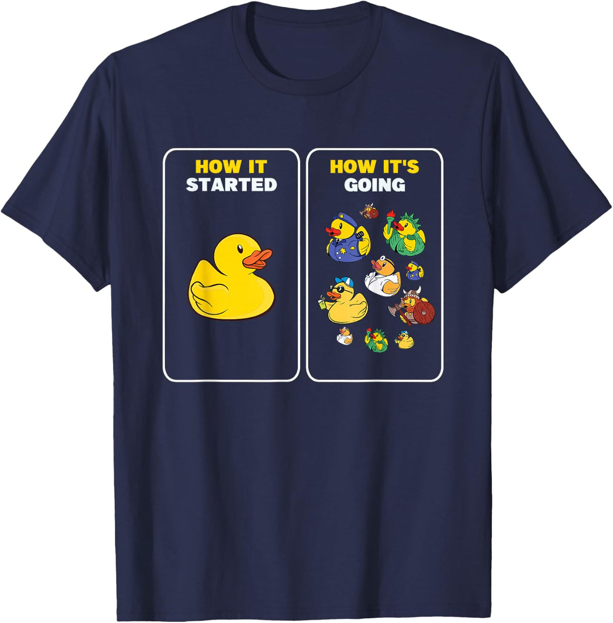 How It Started Rubber Duck T-Shirt Yellow Bath Duckling Tees T Shirts for Kids and Adults - Navy Blue