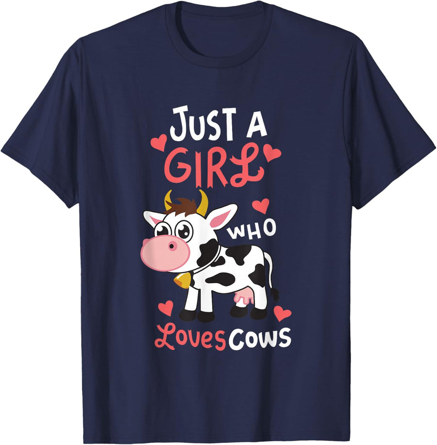 Cow Just a Girl Who Loves Cows Funny Cow Lovers T-Shirt - Navy Blue