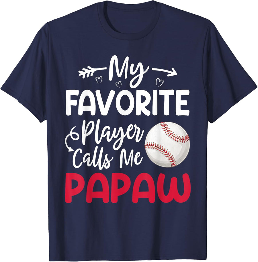 My Favorite Player Calls Me Papaw Baseball Player T-Shirt - Navy Blue