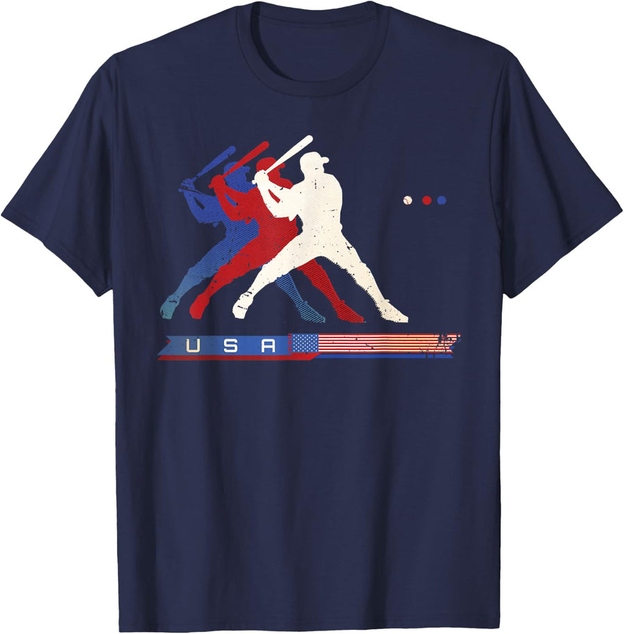 Baseball Shirt American Player USA Flag 2026 T-Shirt - Navy Blue