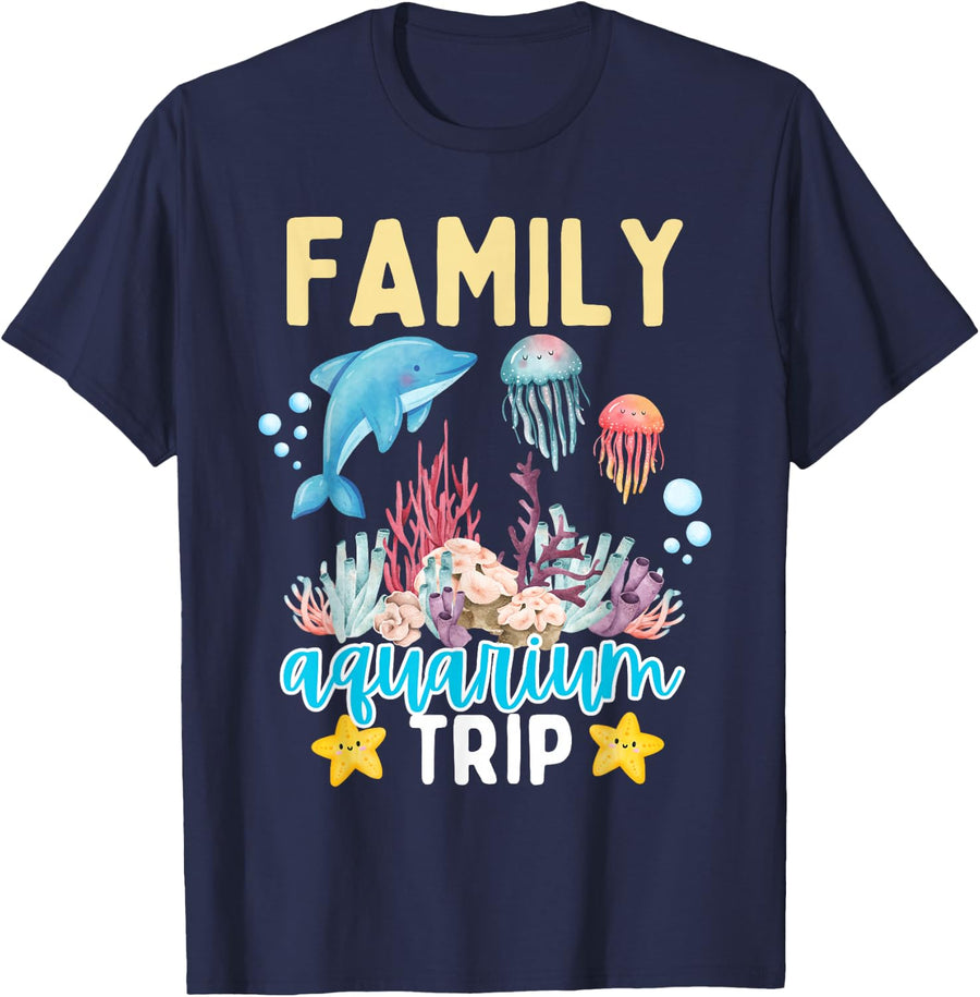 Family Aquarium Trip 2026 Matching T-Shirt Tees for Fish Lover Sea Life Ocean Animals - Navy Blue