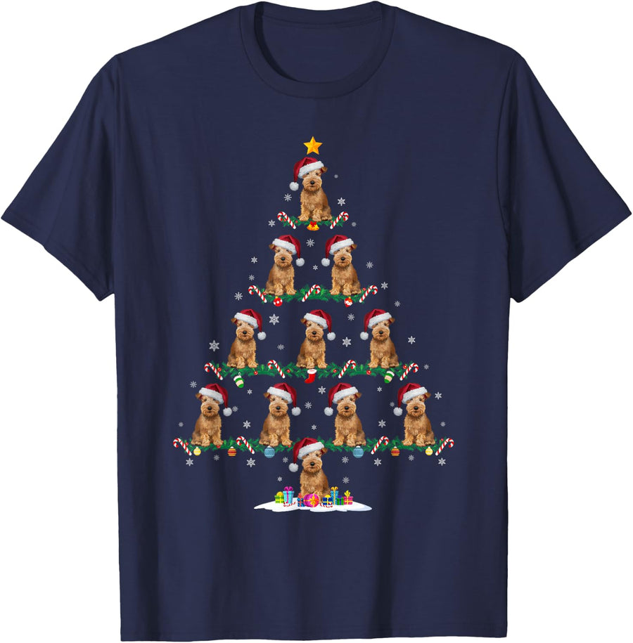 Soft Coated Wheaten Terrier Dog Christmas Tree Pajama Ugly T-Shirt - Navy Blue