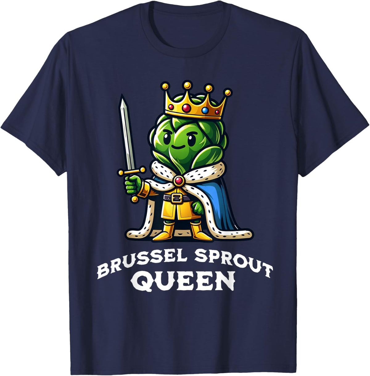 Brussel Sprout Queen Funny Thanksgiving Side Vegetable T-Shirt - Navy Blue