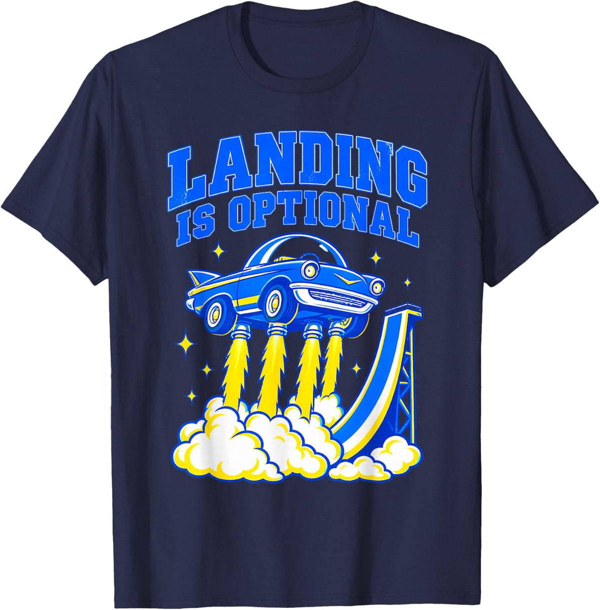 Landing is Optional Flying Car Car Guy Humor T-Shirt - Navy Blue