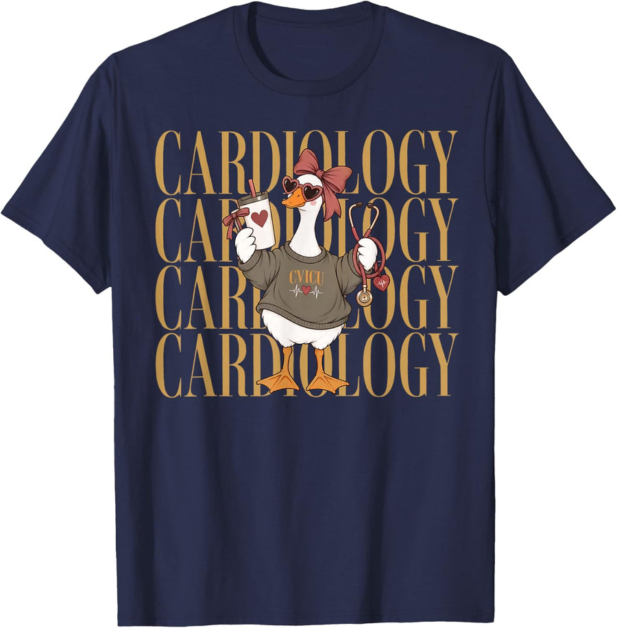 Vintage Silly Goose Cardiology CVICU Crew Nurse Cardiac ICU T-Shirt - Navy Blue