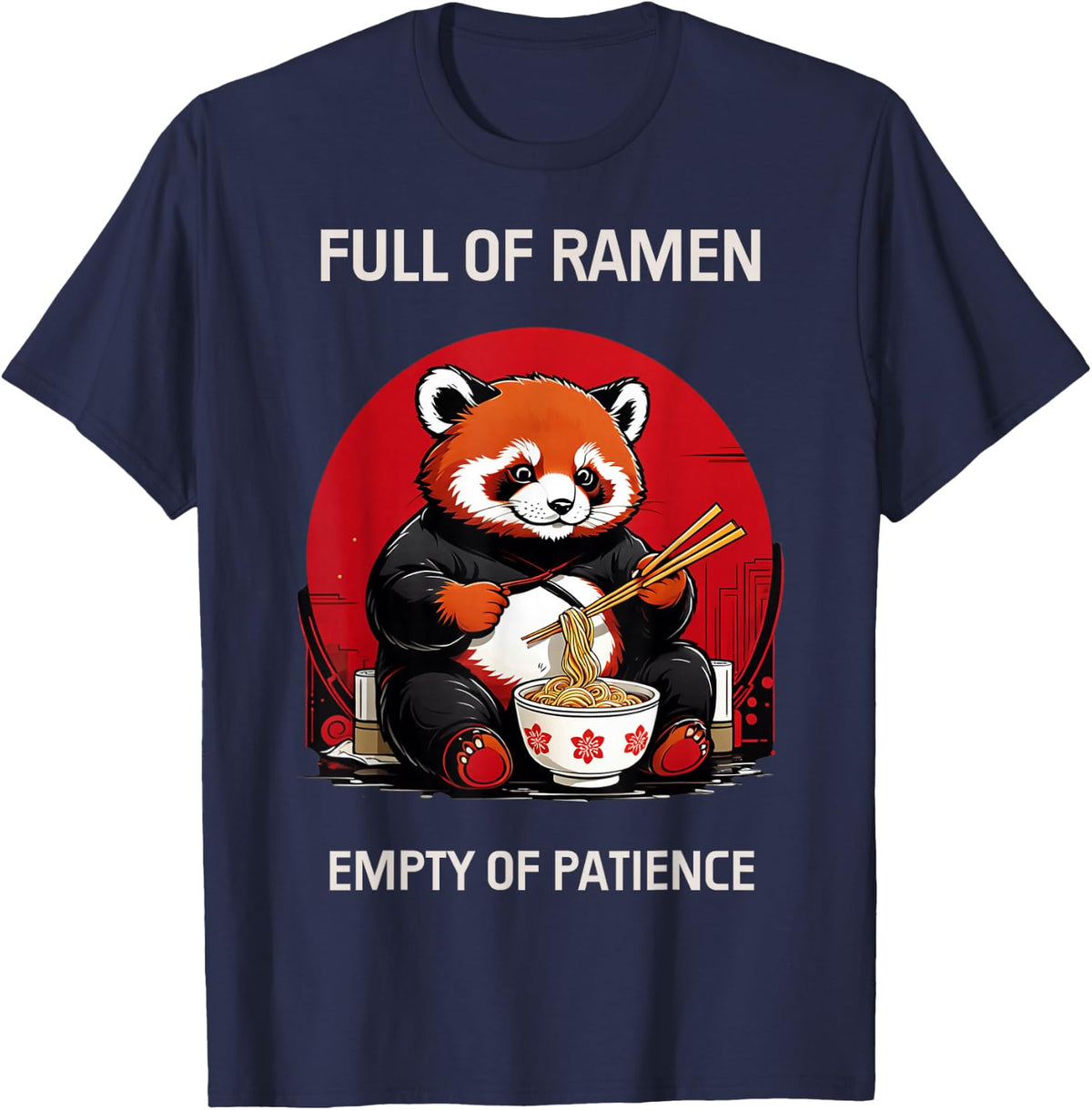 Chubby Red Panda Gourmet Foodie Badge T-Shirt - Navy Blue