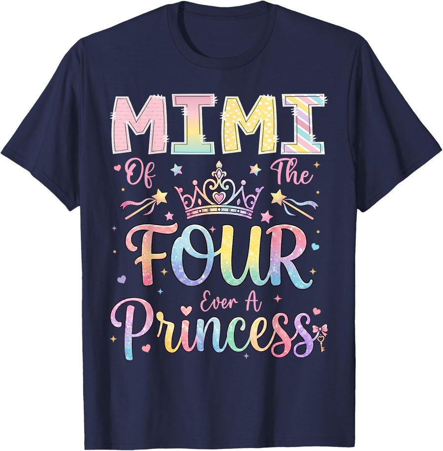 Mimi of The Four Ever A Princess 4th Birthday Girl Party T-Shirt - Navy Blue