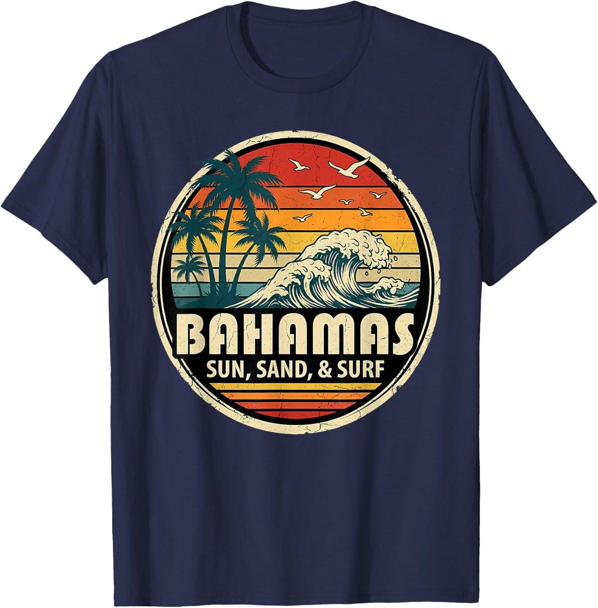 Bahamas Sun Sand surf Beach Tropical Vintage T-Shirt - Navy Blue
