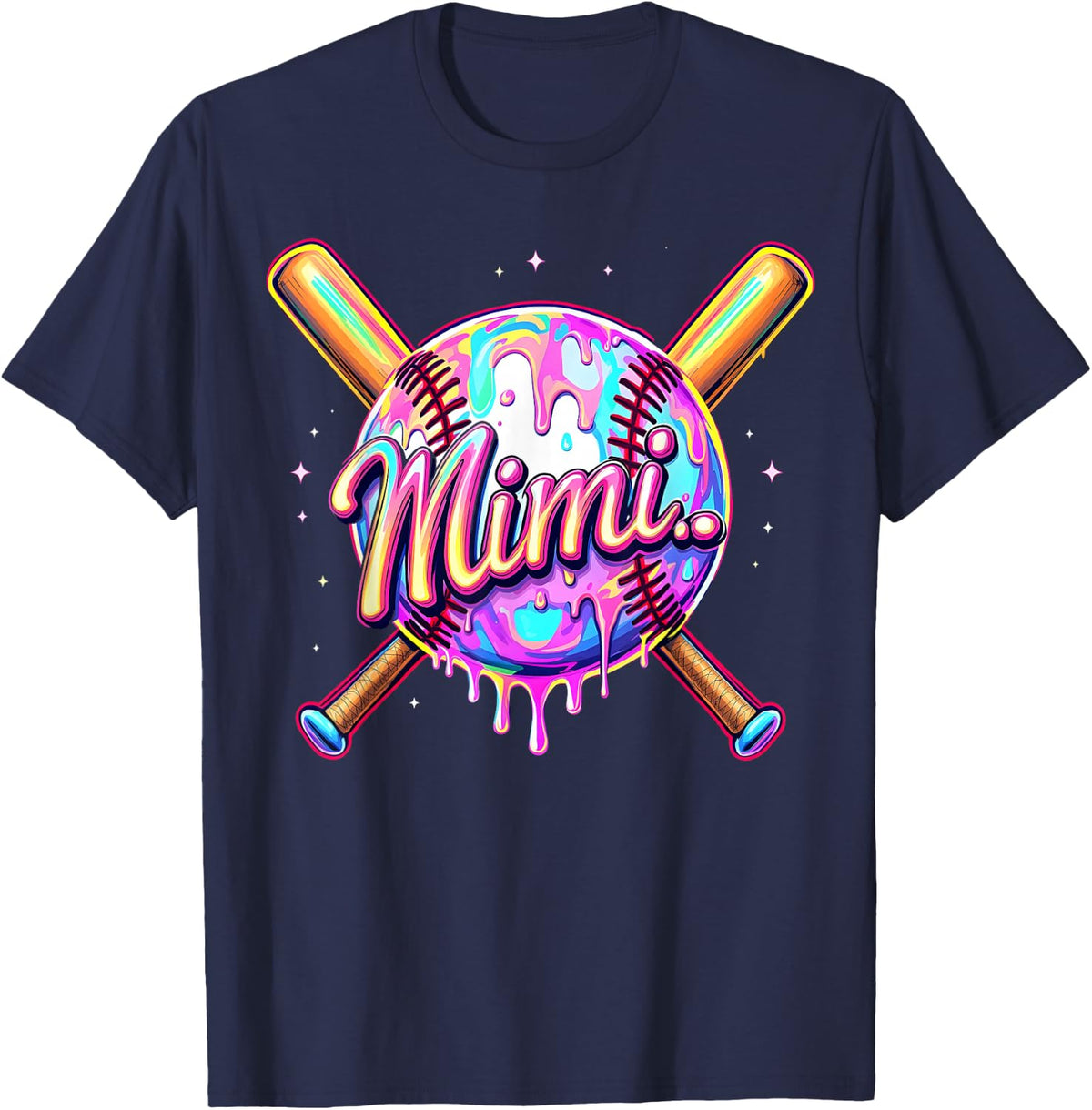 Baseball Drip Mimi Cute Tie Dye Baseball Women Mother's Day T-Shirt - Navy Blue