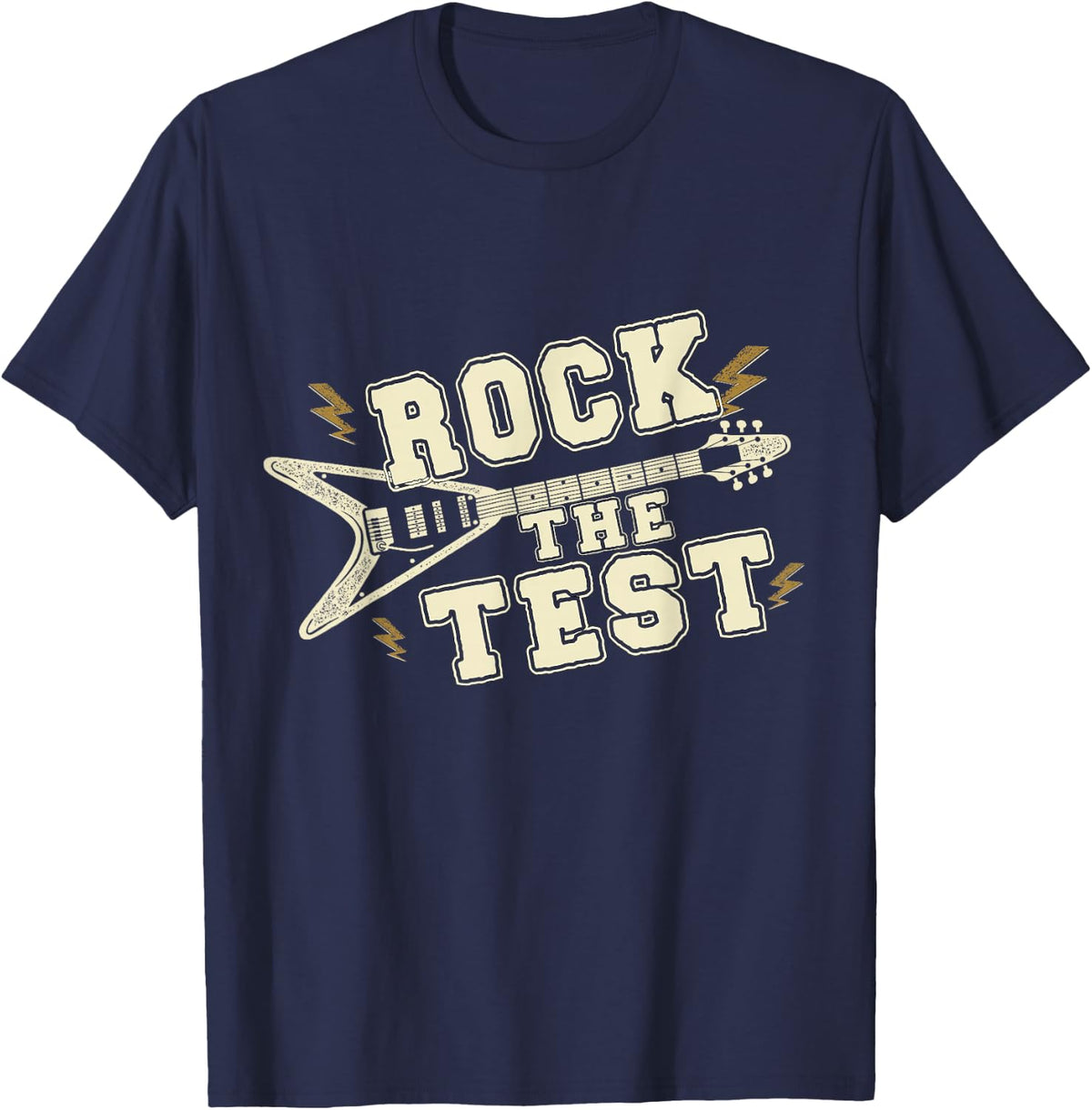 Rock The Test Guitar Teacher Test Day Testing Day Teacher T-Shirt - Navy Blue
