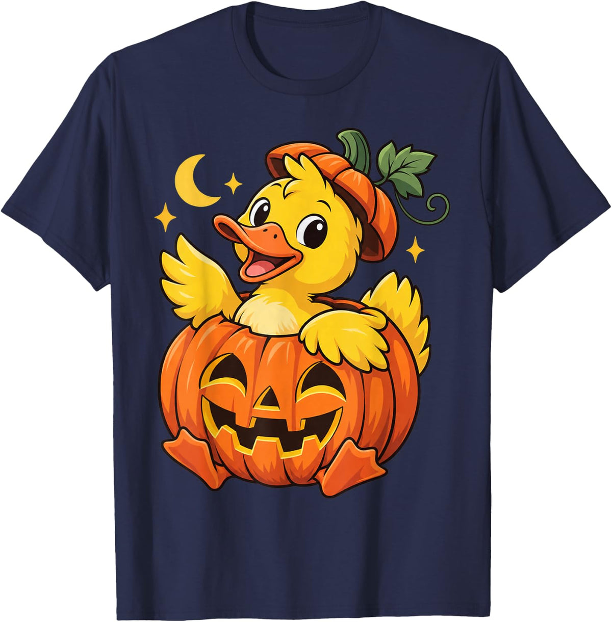 Halloween Duck in Jack-o'-Lantern Pumpkin T-Shirt - Navy Blue