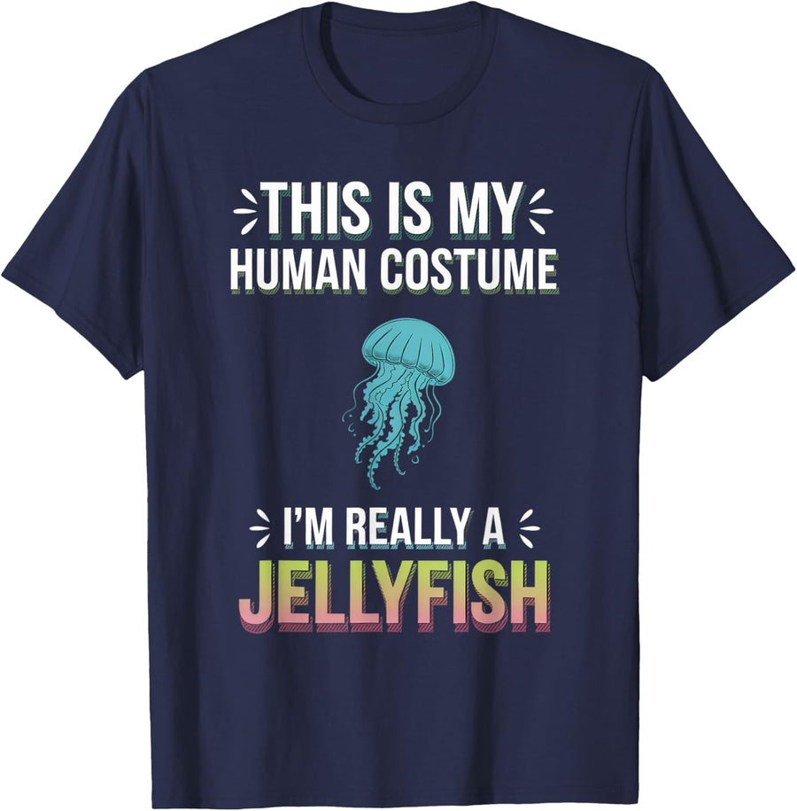 Halloween This Is My Human Costume I'm Really A Jellyfish T-Shirt - Navy Blue