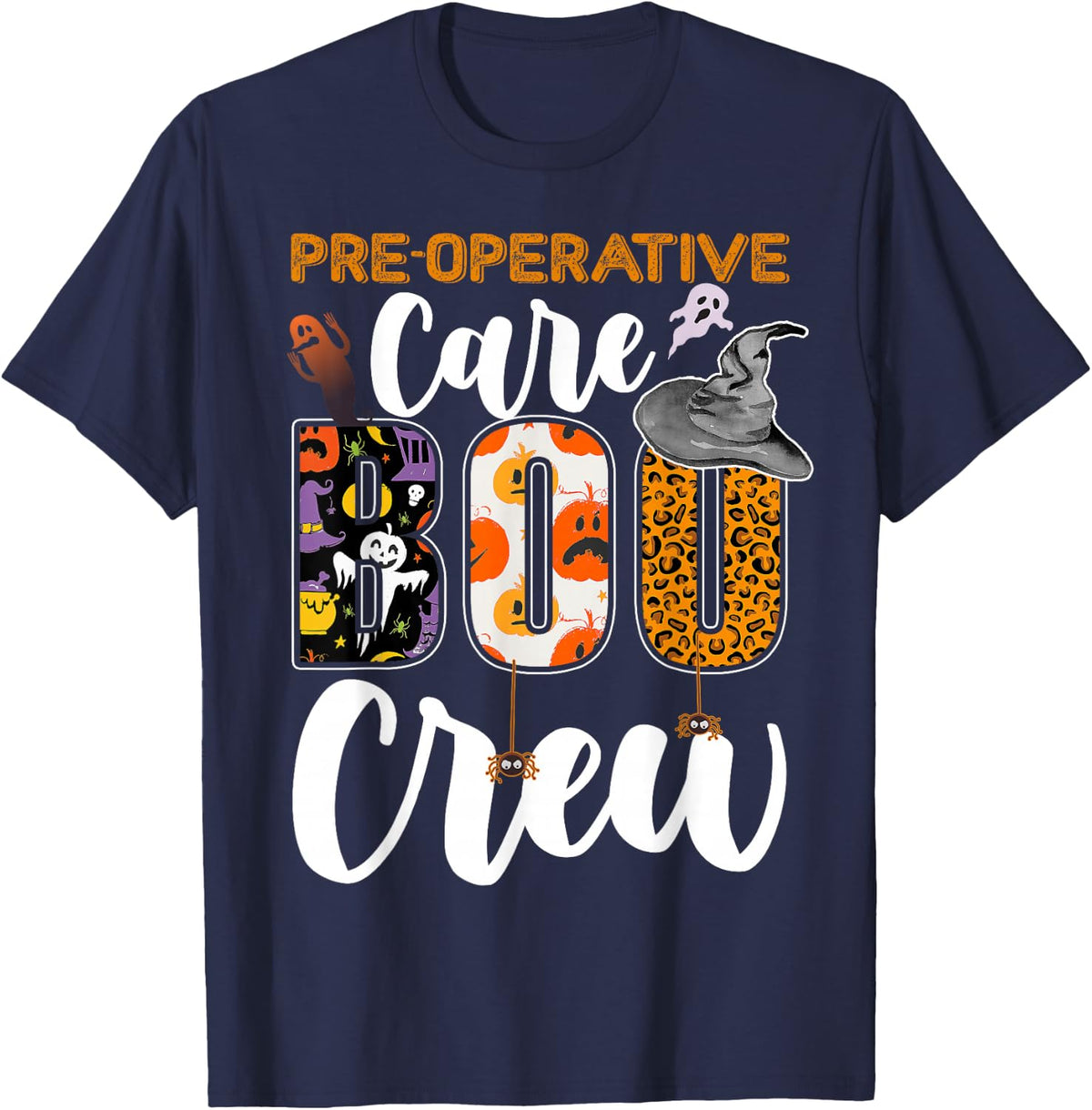 Pre-Operative Care Boo Crew Halloween Matching Surgical T-Shirt - Navy Blue