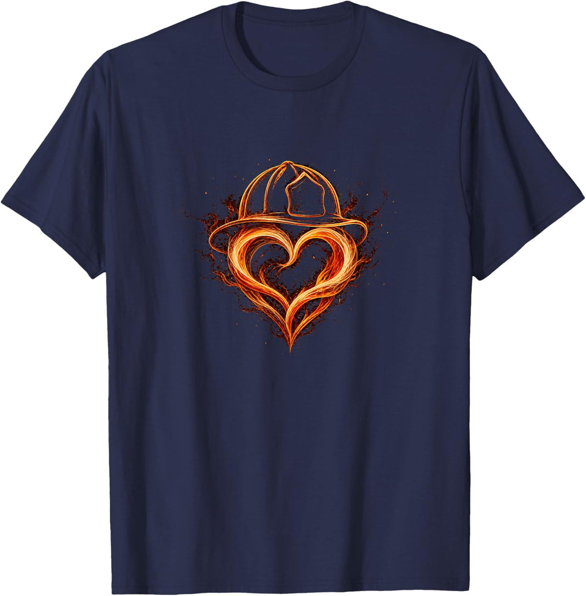 Firefighter Ember Heart Helmet T-Shirt - Navy Blue