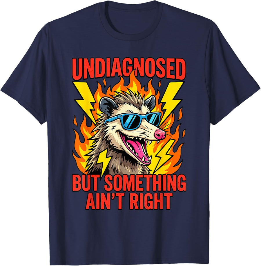 Undiagnosed But Something Ain't Right Chaos Opossum T-Shirt - Navy Blue