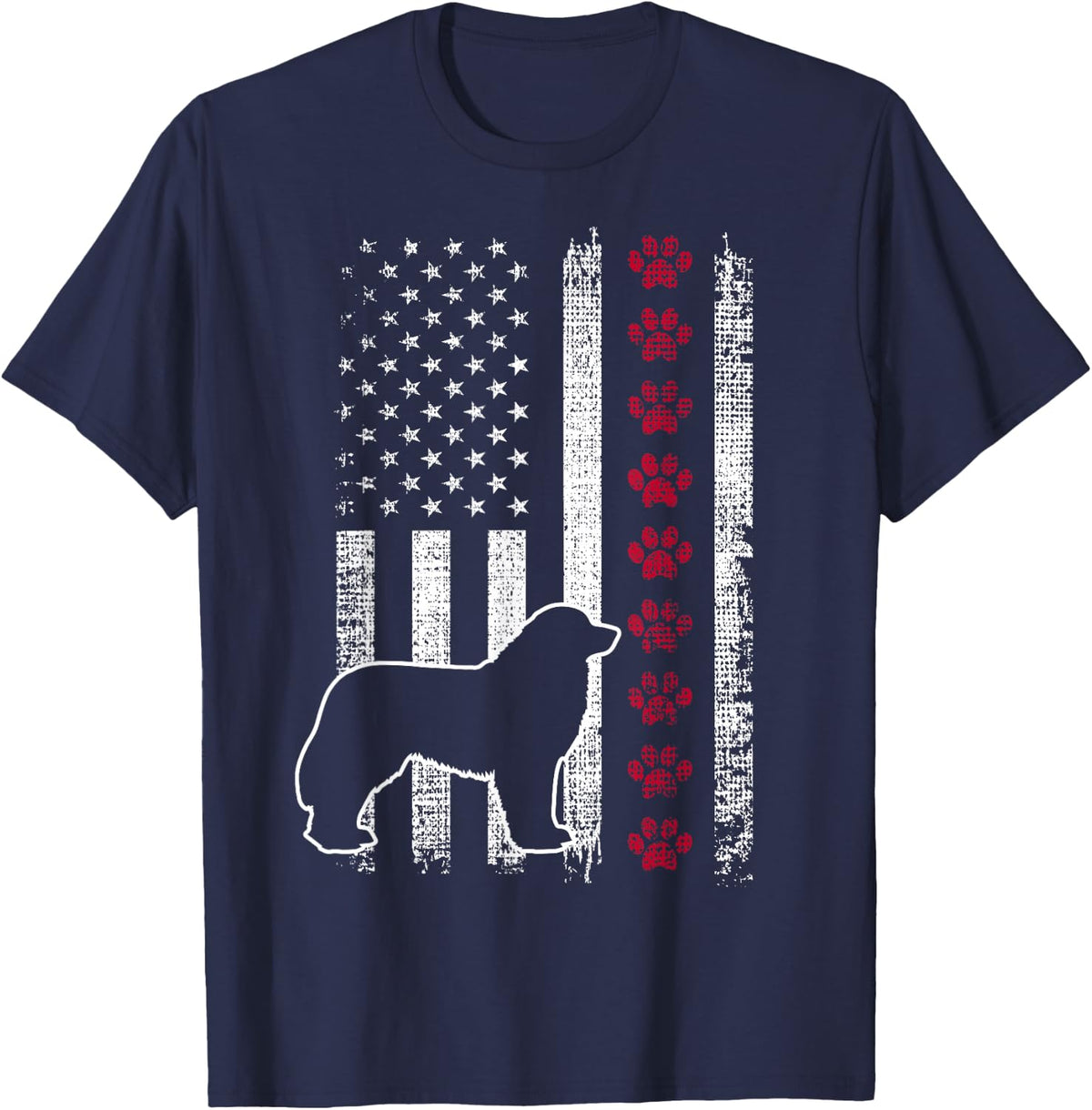 Vintage Retro American Flag Leonberger T-Shirt - Navy Blue