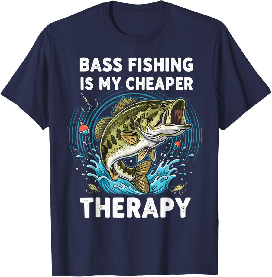 Funny Bass Fishing T-Shirt - Navy Blue