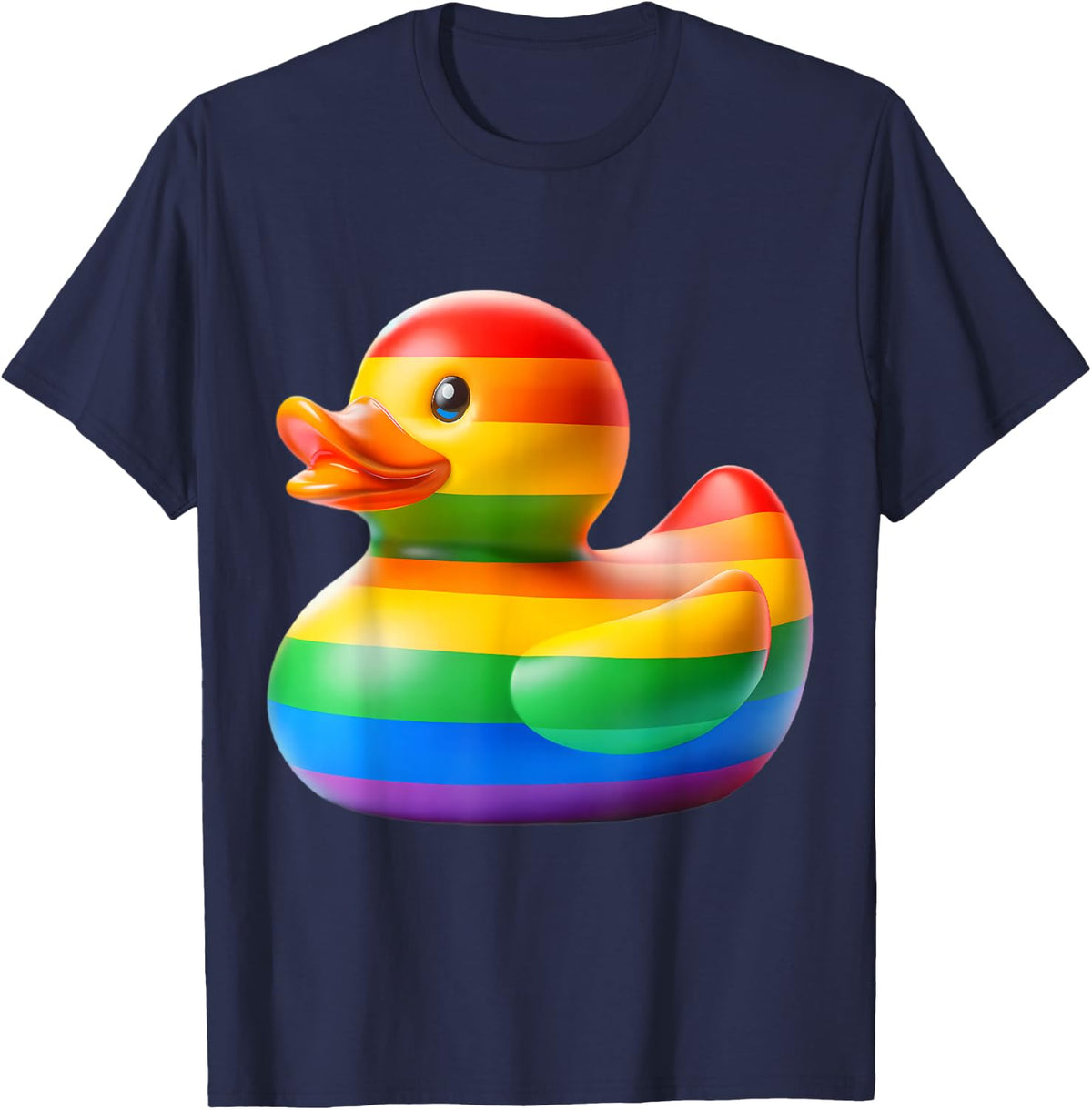 Gay Rubber Duck LGBTQ Rainbow Flag Pride Ducky T-Shirt - Navy Blue