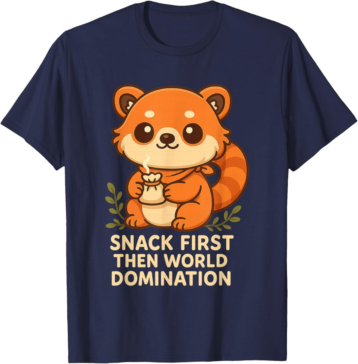 Red Panda Snack First Then World Domination Cute Kawaii T-Shirt - Navy Blue