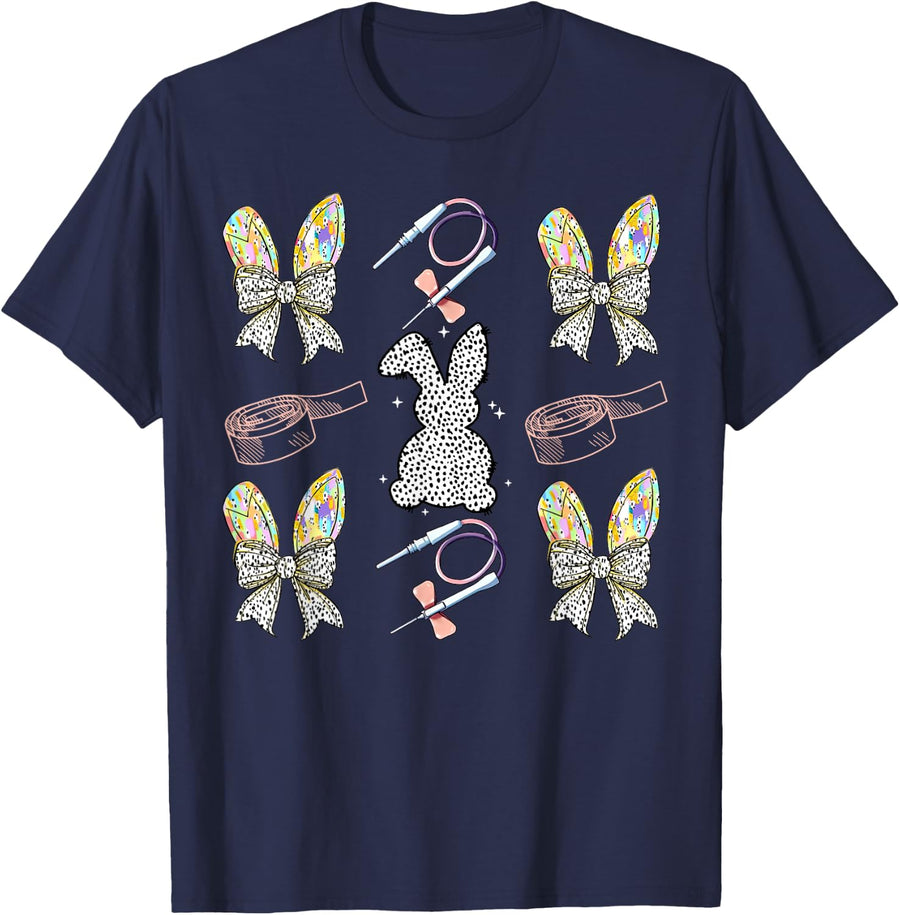 Coquette Bow Phlebotomy Easter Bunny Phlebotomist Tech Phleb T-Shirt - Navy Blue