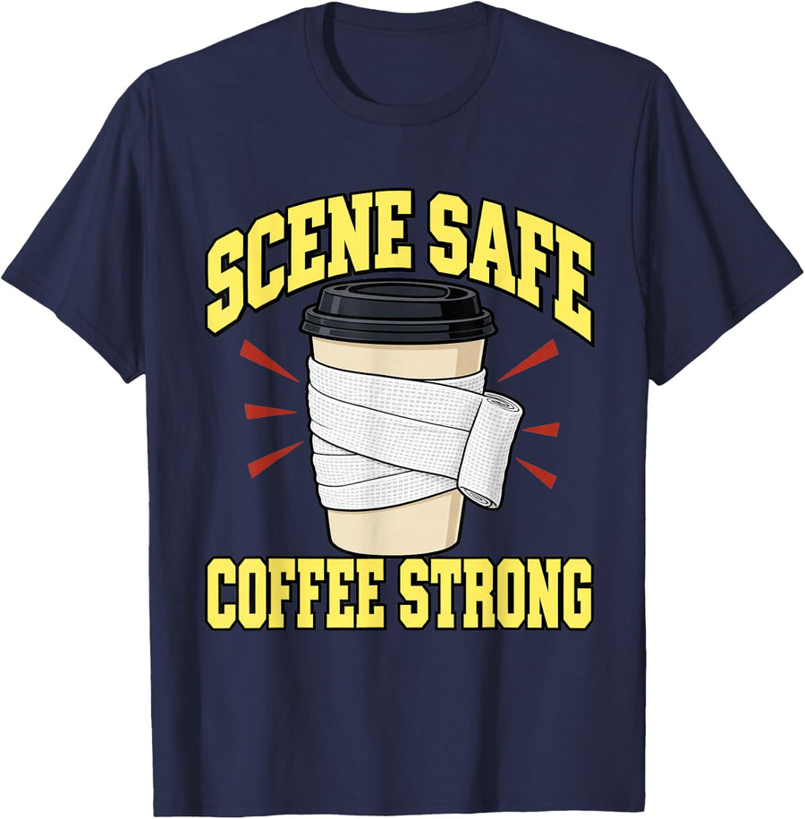 Paramedic Scene Safe Coffee Strong EMT Medic Gauze T-Shirt - Navy Blue
